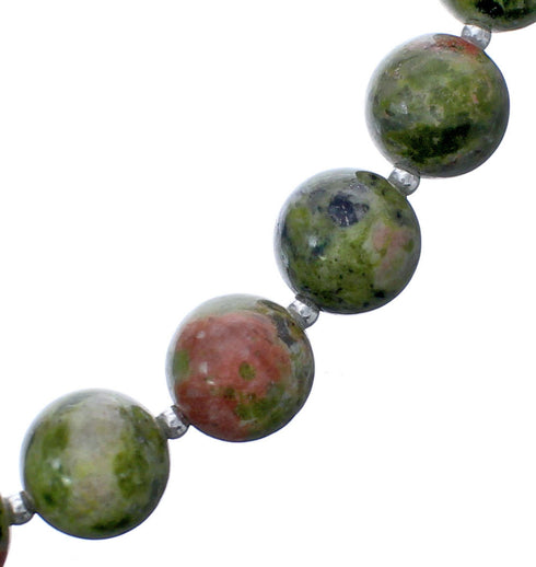 Unakite Sterling Silver Bead Necklace KX121085
