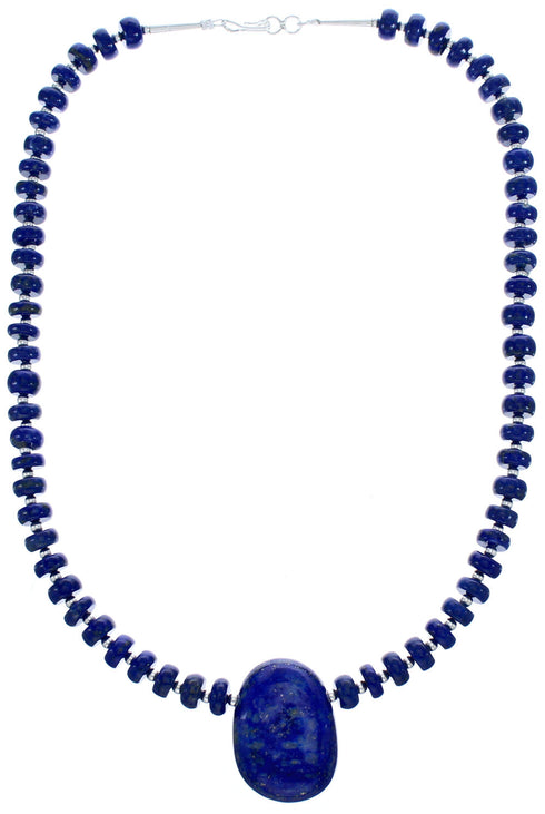 Sterling Silver Lapis Bead Necklace And Pendant KX120895