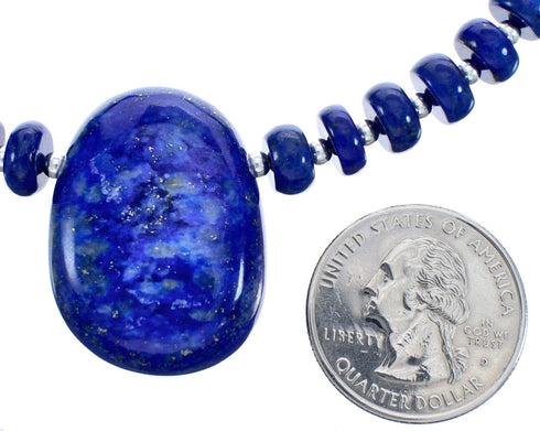 Sterling Silver Lapis Bead Necklace And Pendant KX120895