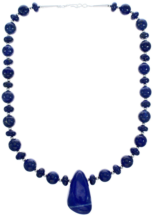 Genuine Sterling Silver Lapis Bead Necklace And Pendant KX120899
