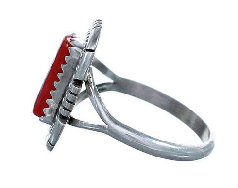 Coral And Sterling Silver Navajo Ring Size 7-3/4 RX113326