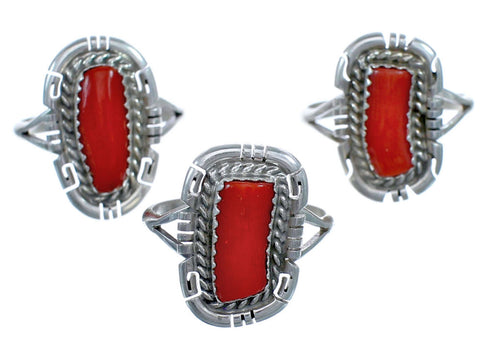 Coral And Sterling Silver Navajo Ring Size 7-3/4 RX113326