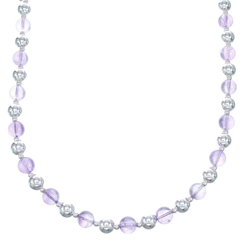 Sterling Silver And Amethyst Bead Necklace AX121647