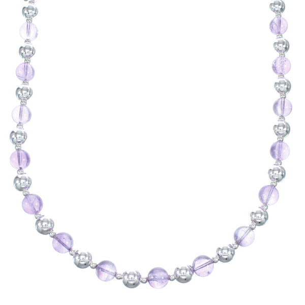 Sterling Silver And Amethyst Bead Necklace AX121647