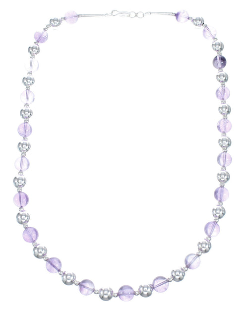 Sterling Silver And Amethyst Bead Necklace AX121647
