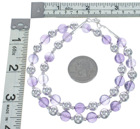 Sterling Silver And Amethyst Bead Necklace AX121647