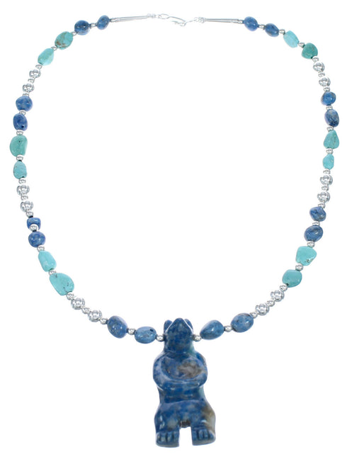 Denim Lapis Sterling Silver Southwest Bear Bead Necklace AX121633