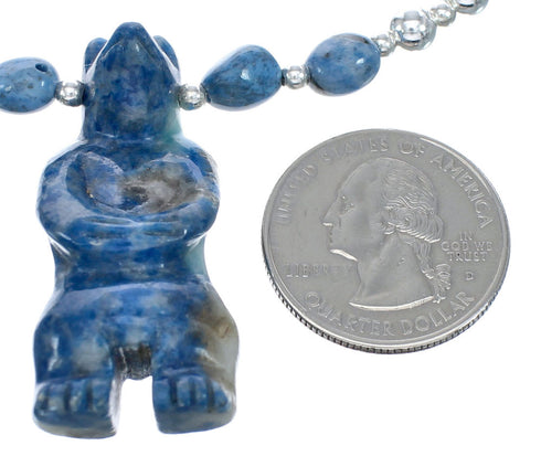 Denim Lapis Sterling Silver Southwest Bear Bead Necklace AX121633