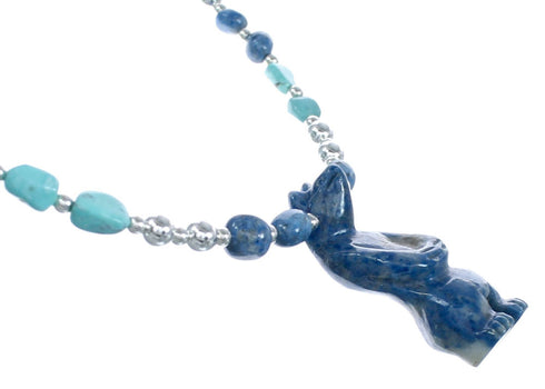 Denim Lapis Sterling Silver Southwest Bear Bead Necklace AX121633
