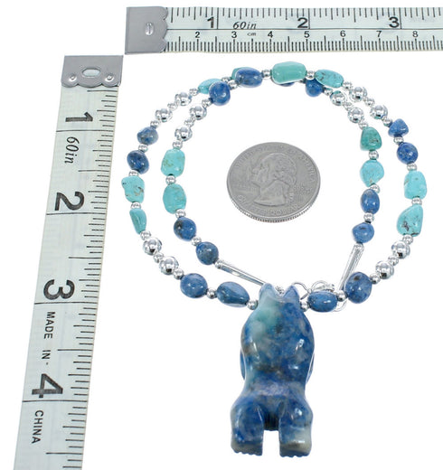 Denim Lapis Sterling Silver Southwest Bear Bead Necklace AX121633