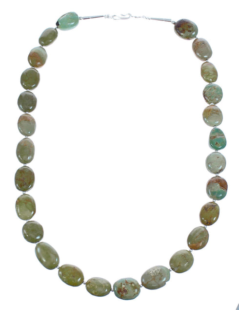 Southwestern Genuine Sterling Silver Green Turquoise Bead Necklace JX151521