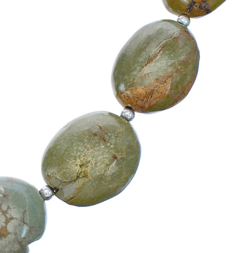 Southwestern Genuine Sterling Silver Green Turquoise Bead Necklace JX151521