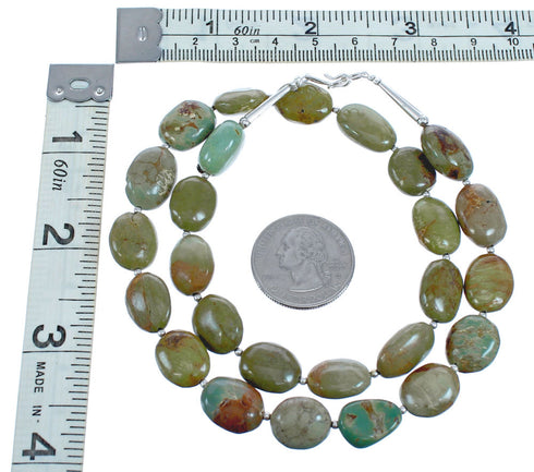 Southwestern Genuine Sterling Silver Green Turquoise Bead Necklace JX151521