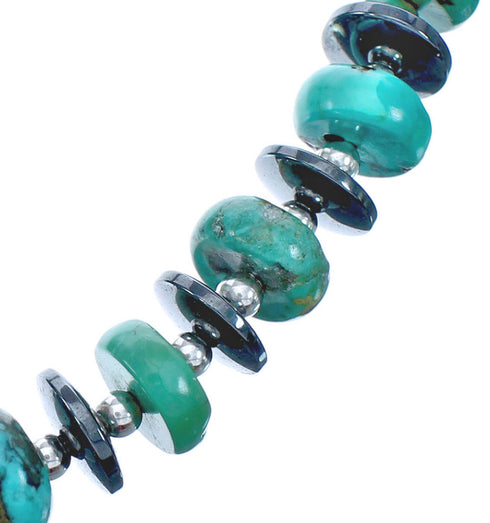 Turquoise & Hematite Sterling Silver Bead Necklace JX121530