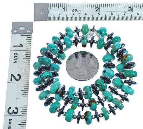 Turquoise & Hematite Sterling Silver Bead Necklace JX121530