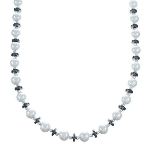 Authentic Sterling Silver Hematite and Fresh Water Pearl Bead Necklace MX121585