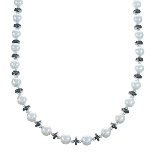 Authentic Sterling Silver Hematite and Fresh Water Pearl Bead Necklace MX121585