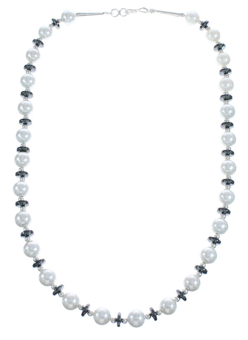 Authentic Sterling Silver Hematite and Fresh Water Pearl Bead Necklace MX121585