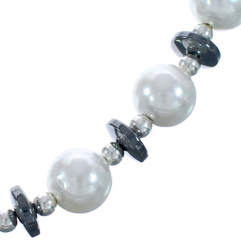 Authentic Sterling Silver Hematite and Fresh Water Pearl Bead Necklace MX121585