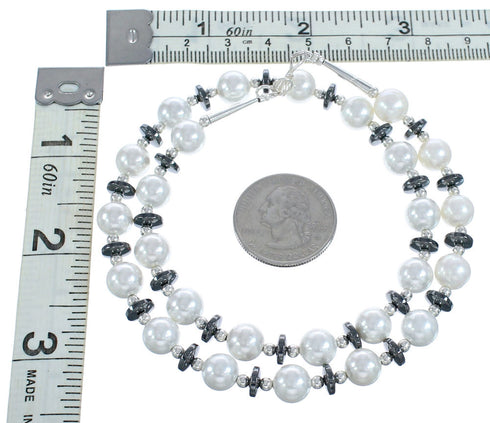 Authentic Sterling Silver Hematite and Fresh Water Pearl Bead Necklace MX121585