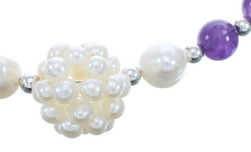 Amethyst Sterling Silver Fresh Water Pearl Bead Necklace KX121307