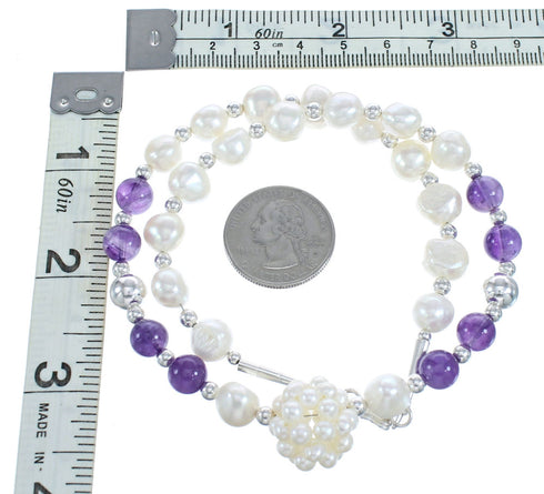 Amethyst Sterling Silver Fresh Water Pearl Bead Necklace KX121307