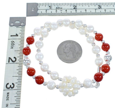 Coral and Fresh Water Pearl Sterling Silver Bead Necklace KX121309