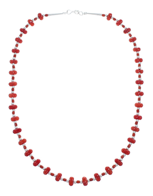Red Coral Sterling Silver Bead Necklace JX121629
