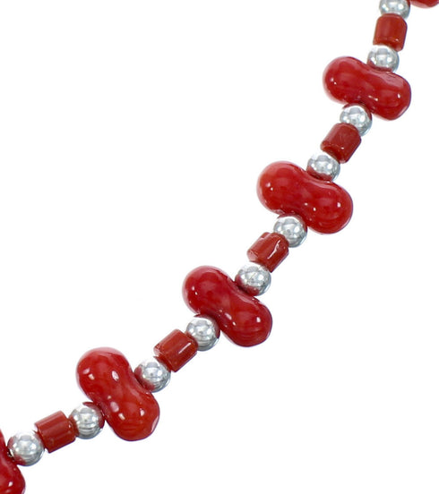 Red Coral Sterling Silver Bead Necklace JX121629