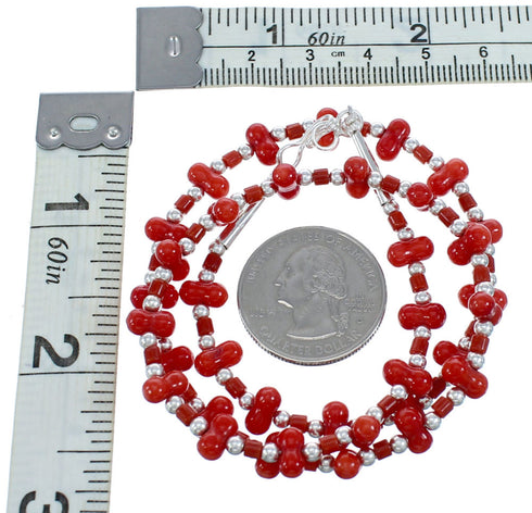 Red Coral Sterling Silver Bead Necklace JX121629