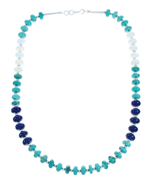 Genuine Sterling Silver Turquoise And Lapis Bead Necklace JX121451
