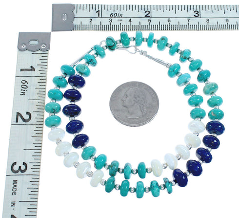 Genuine Sterling Silver Turquoise And Lapis Bead Necklace JX121451