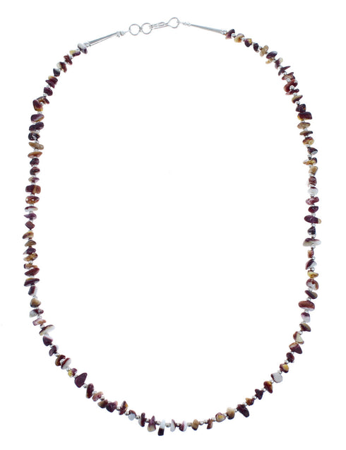 Native American Purple and Orange Oyster Shell Authentic Sterling Silver Bead Necklace JX121487