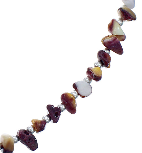Native American Purple and Orange Oyster Shell Authentic Sterling Silver Bead Necklace JX121487