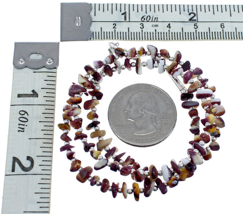 Native American Purple and Orange Oyster Shell Authentic Sterling Silver Bead Necklace JX121487