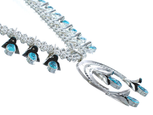 Turquoise Sterling Silver Navajo Squash Blossom Necklace Set KX121335