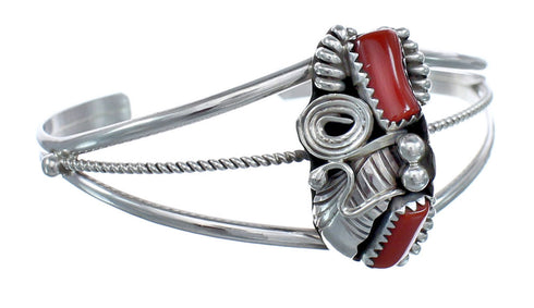 Native American Navajo Sterling Silver Coral Cuff Bracelet AX121354