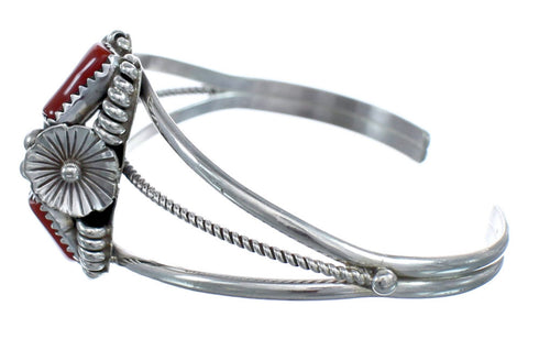 Native American Navajo Sterling Silver Coral Cuff Bracelet AX121354