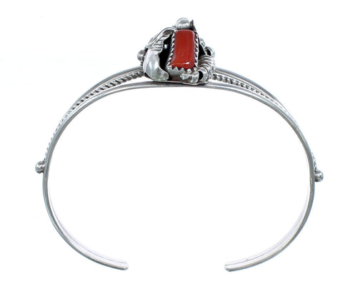 Native American Navajo Sterling Silver Coral Cuff Bracelet AX121354