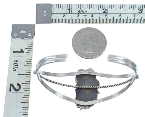 Native American Navajo Sterling Silver Coral Cuff Bracelet AX121354