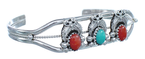 Sterling Silver Turquoise And Coral American Indian Cuff Bracelet AX121357