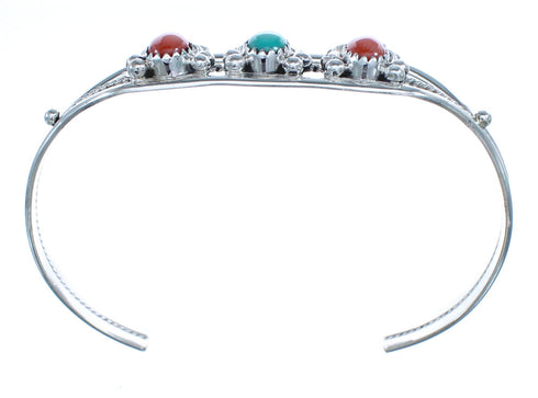 Sterling Silver Turquoise And Coral American Indian Cuff Bracelet AX121357