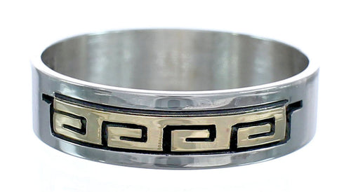 14 Karat Gold Sterling Silver Native American Ring Size 9-3/4 AX121379