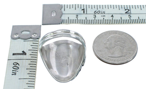 Authentic Sterling Silver Navajo Turquoise Coral Leaf Design Ring Size 10-3/4 AX121441