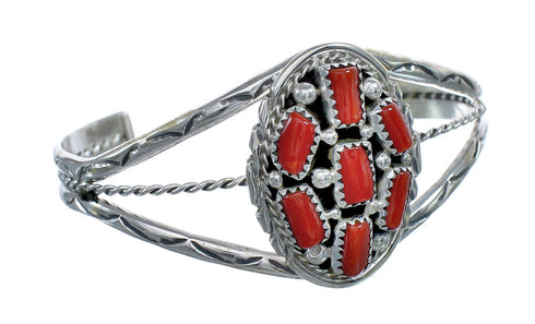 American Indian Sterling Silver And Coral Cuff Bracelet AX121779