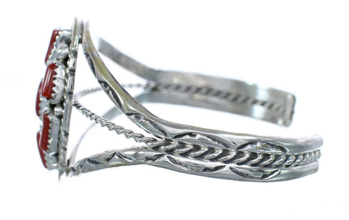 American Indian Sterling Silver And Coral Cuff Bracelet AX121779