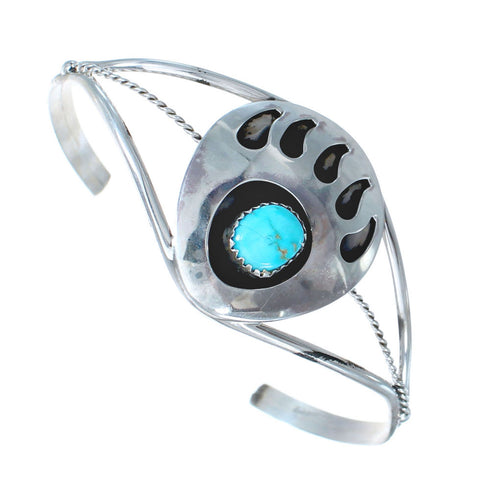 Navajo Turquoise Bear Paw Sterling Silver Bracelet AX121713