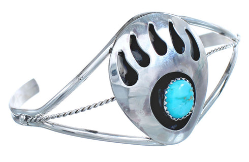 Navajo Turquoise Bear Paw Sterling Silver Bracelet AX121713