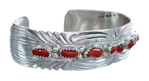 Native American Navajo Coral Sterling Silver Cuff Bracelet JX121768