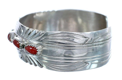 Native American Navajo Coral Sterling Silver Cuff Bracelet JX121768